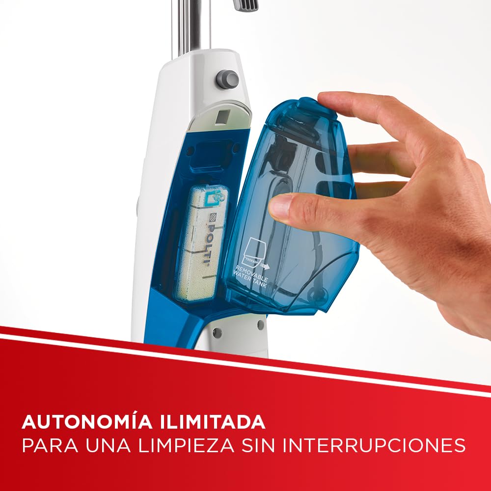 Polti Vaporetto SV460 Doble,Escoba a Vapor 2 en 1 con Limpiador Portátil, Potencia Máxima 1500 W, 17 Accesorios Incluidos, Calentamiento en 15 Segundos, Depósito Extraíble, Blanco y Azul