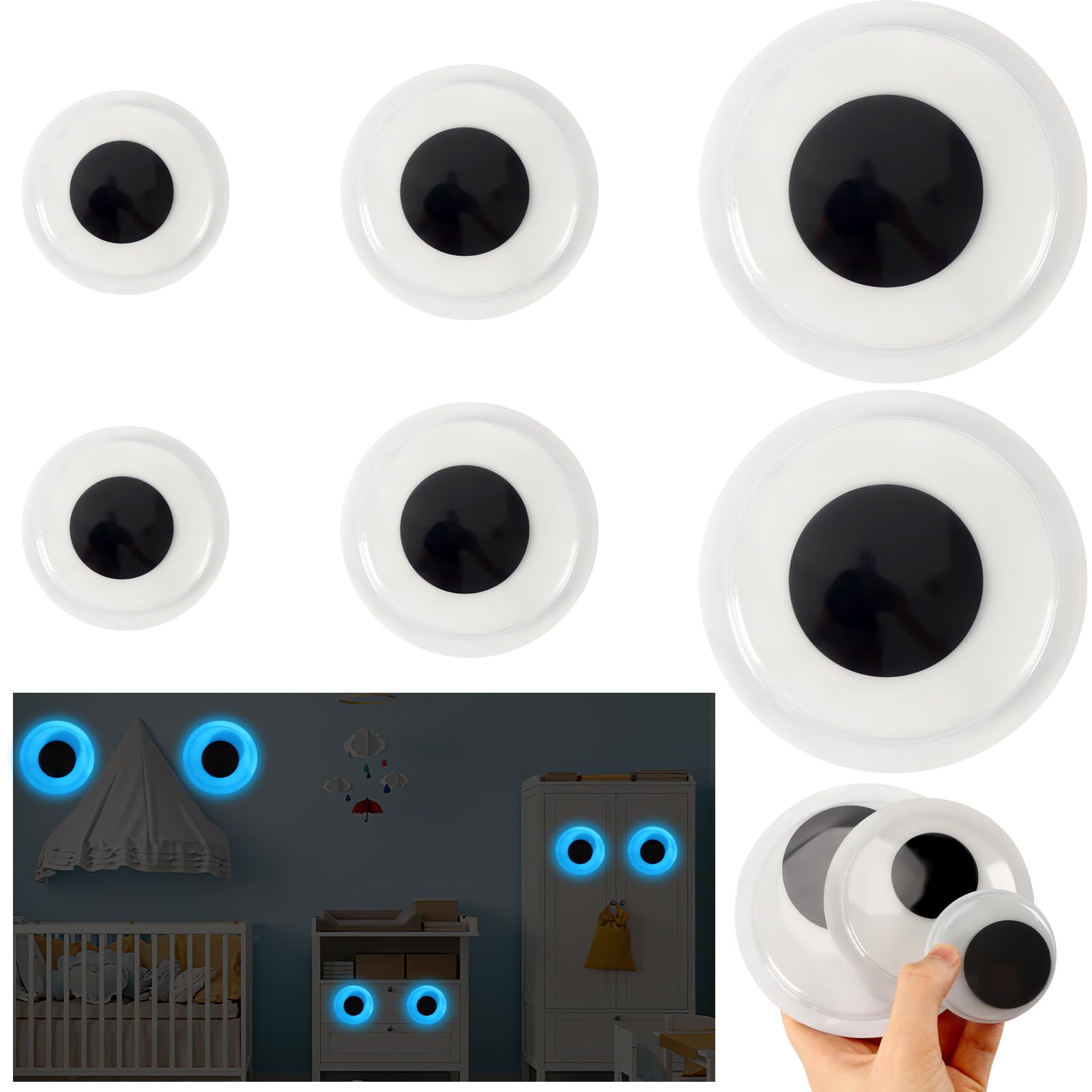 PETKNOWS 6 Pcs 3" 4" 6" Glow Googly Eyes Self Adhesive Giant Wiggle Eye Craft