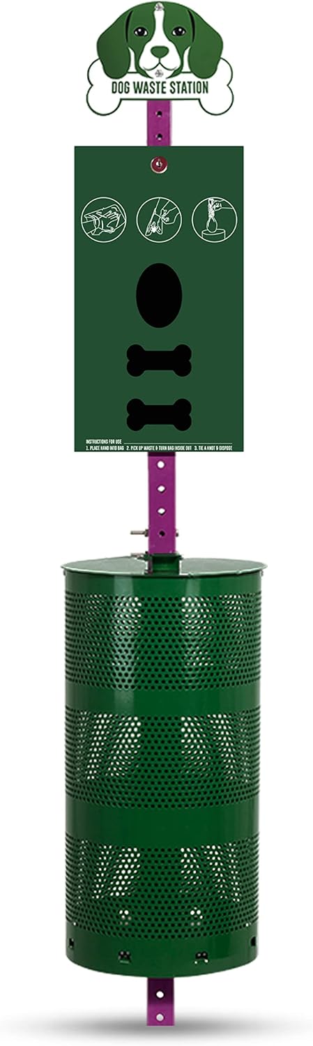flybold Dog Waste Station Outdoor - Pet Waste Station with Poop Bag Dispenser - Dog Shaped Sign Post Large Litter Bin 400 Roll 200 Pull Bags and 50 Can Liners - Pet Waste Bags Disposal System Outdoors