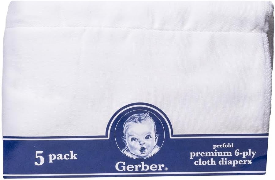 Gerber Prefold Premium 6-Ply Cloth Diapers, 5-Pack 1 Extra 100% Cotton