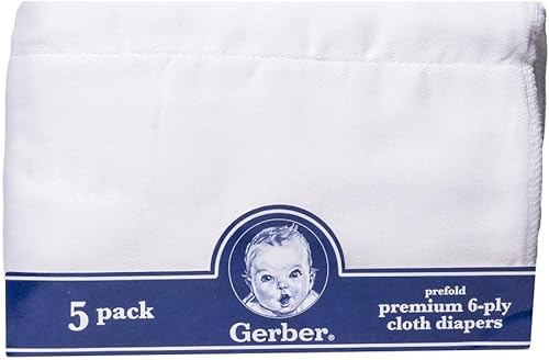 Gerber Pañales de tela prefold de 6 capas, paquete de 5