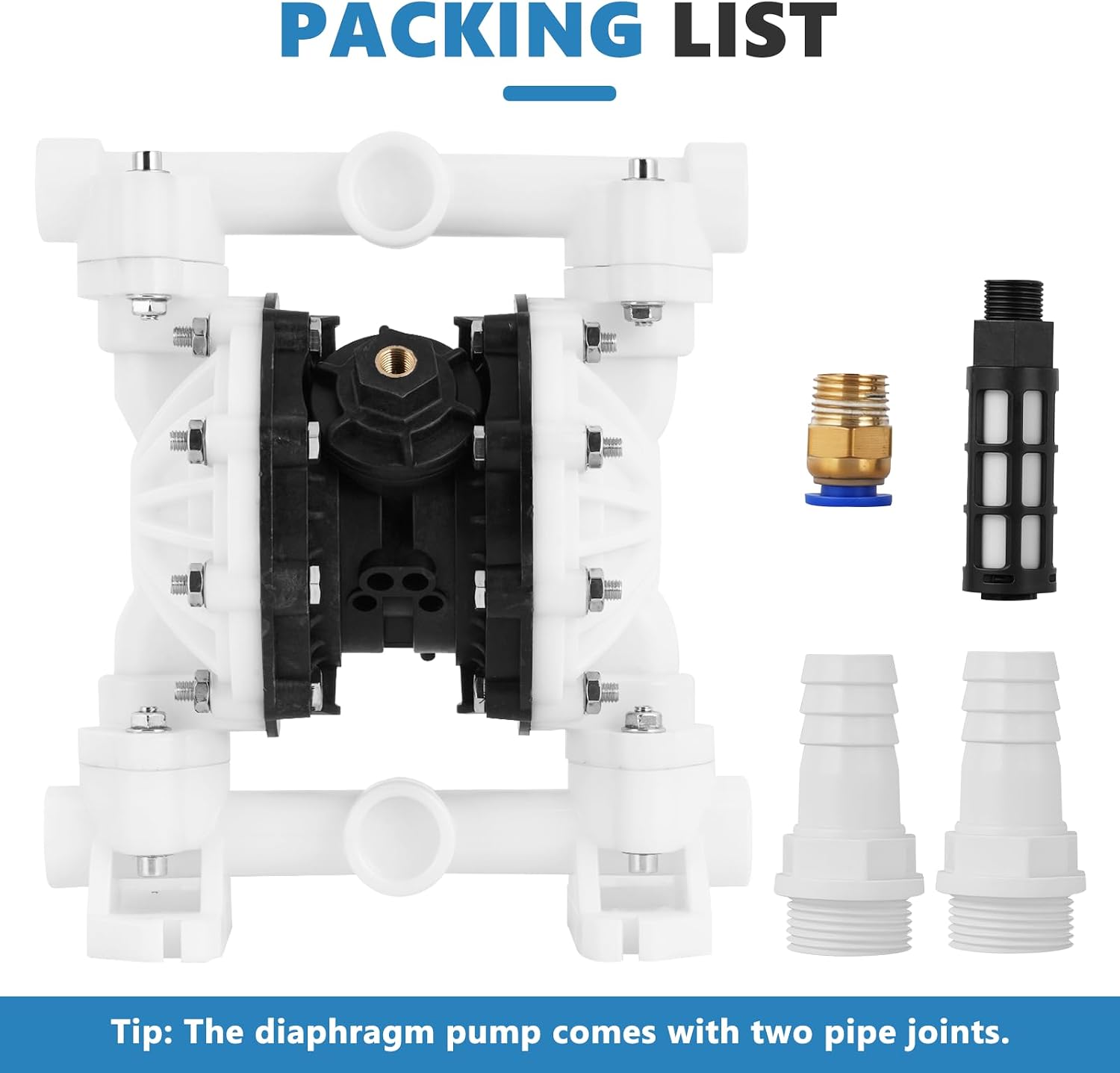 MXBAOHENG 898GPH Air Operated Double Diaphragm Pump, 100PSI Air Driven Diaphragm Pump, 15GPM Polypropylene Pneumatic Dual Diaphram Pump, for Waste Oil, Chemicals (56.67L/min)