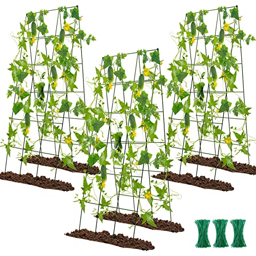 Kyrieval 48" Hx 18" L Cucumber Trellis for Garden A Frame Plant Support for Raised Bed, Outdoor Indoor Plant Garden Trellis for Climbing Plants (3 Packs)