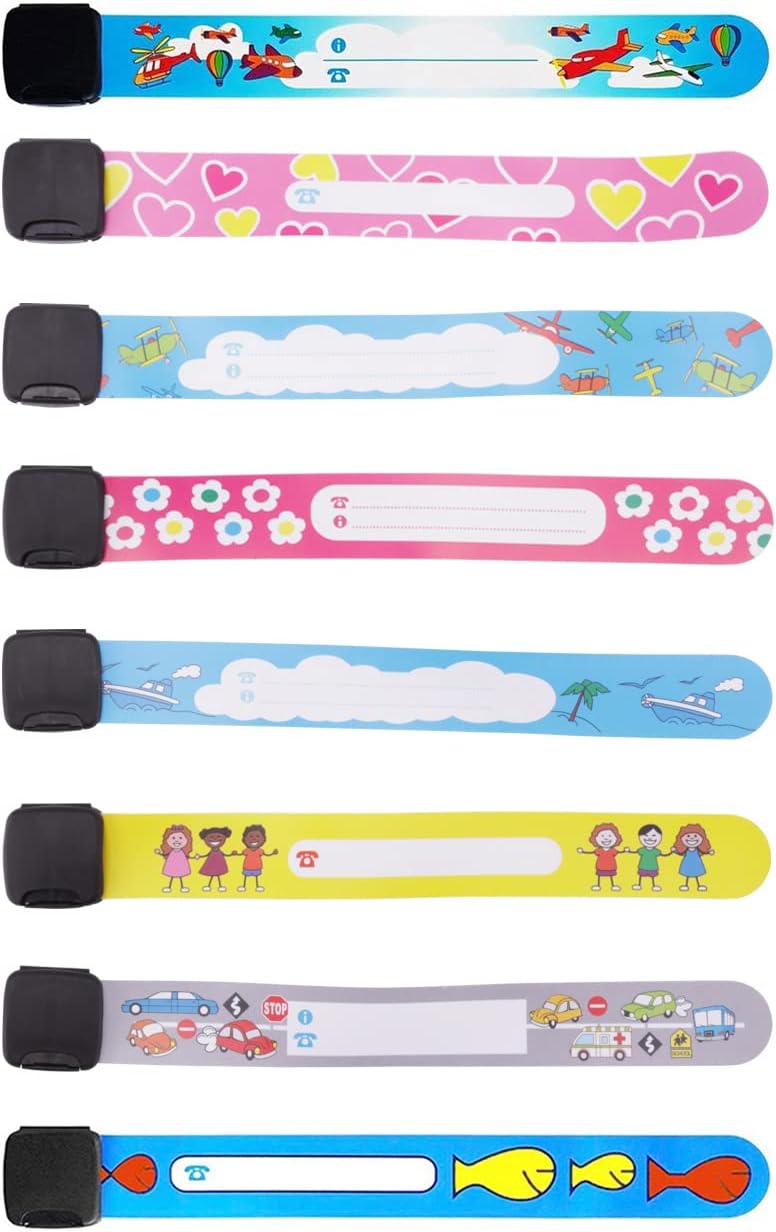 Safety ID Wristbands for Child, Messar 8 Pcs Waterproof and Reusable Safety Wristbands for Kids ID Bracelets Adjustable Emergency Bands for Children Boys Girls (8 Pcs)