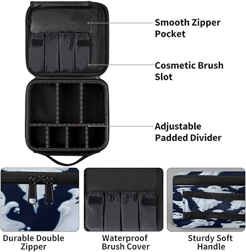 Miniatura 4 de Bolsa de maquillaje de viaje para mujer, grande, cuadrada, portátil, profesional, de tren de coqueta, estuche de cosméticos con asa, fantasmas de