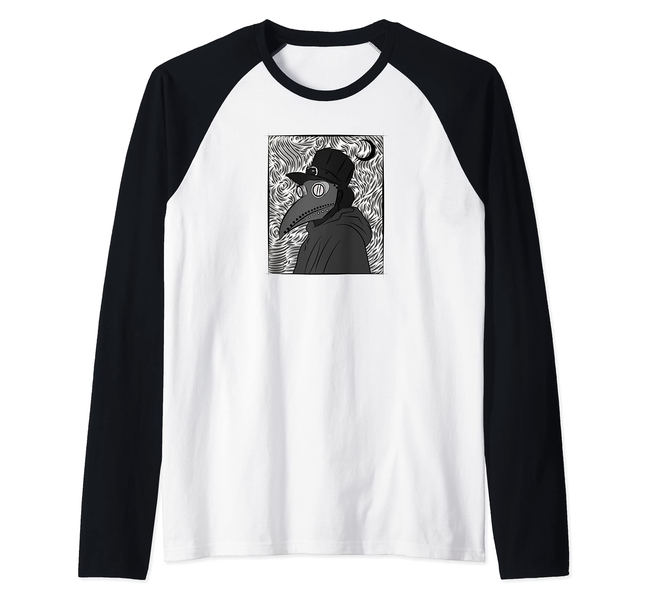 Plague doctor mask - Grunge Gothic Moon Occult gogh style Raglan Baseball Tee, Black
