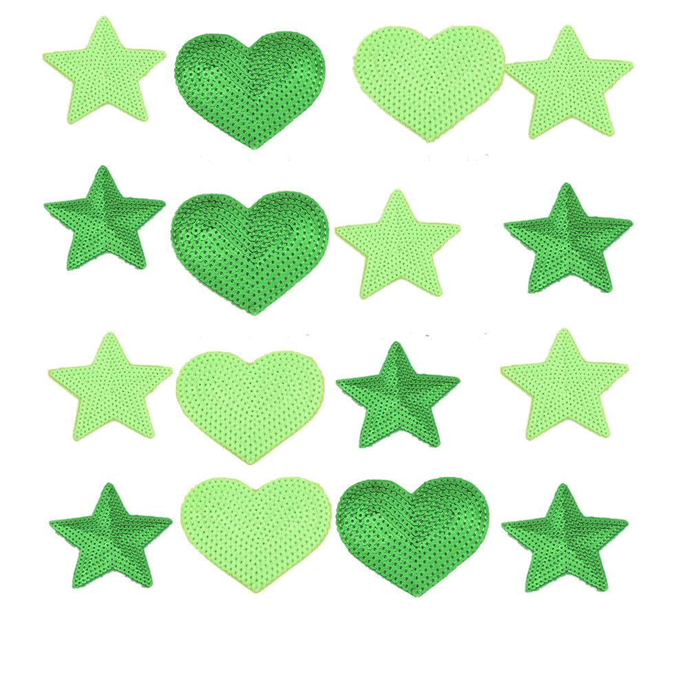 Ximkee Pack of 10 Shiny 5 Star Sequins Sew Iron on Applique Embroidered Patches (Green)