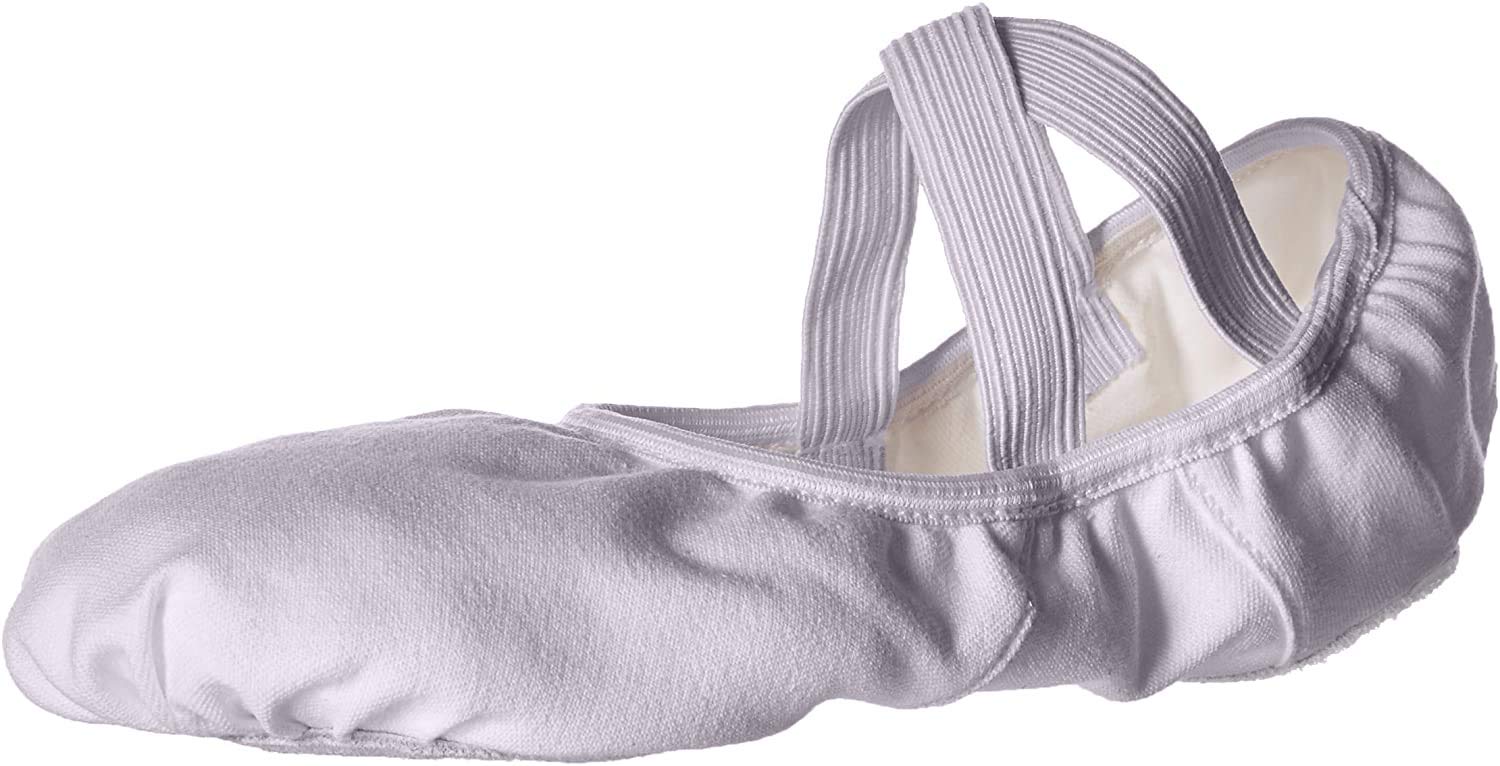 Capezio Hanami Canvas Split Sole Ballet Shoes for Girls Women No Drawstring Leather Sole Elasticated Flat Ballet Shoes for Dance Yoga Gymnastics 2037 White 6.5 UK