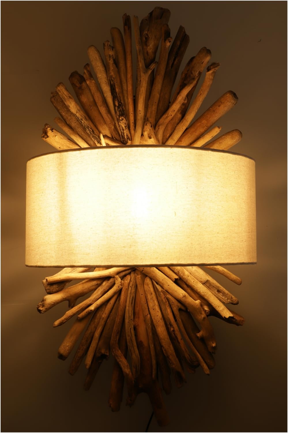 GURU SHOP Lampada da Parete/applique da Parete/applique da Parete, Fatta a Mano a Bali con Materiale Naturale, Legno di Deriva, Cotone - Modello Marika, Driftwood, 75x40x20 cm, Luci a Parete