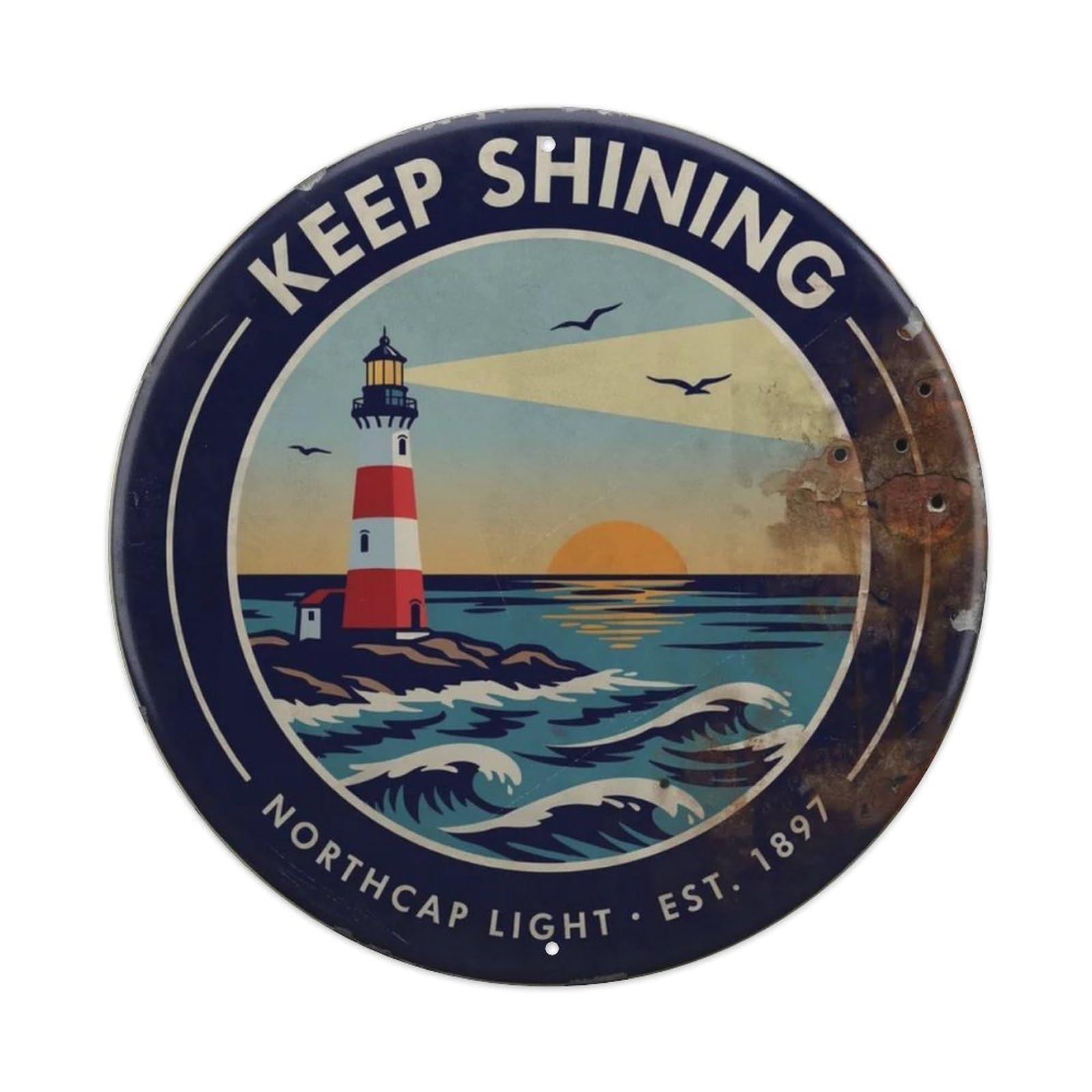 Retro Nautical Lighthouse Vibe. Metal Tin Sign Plaque