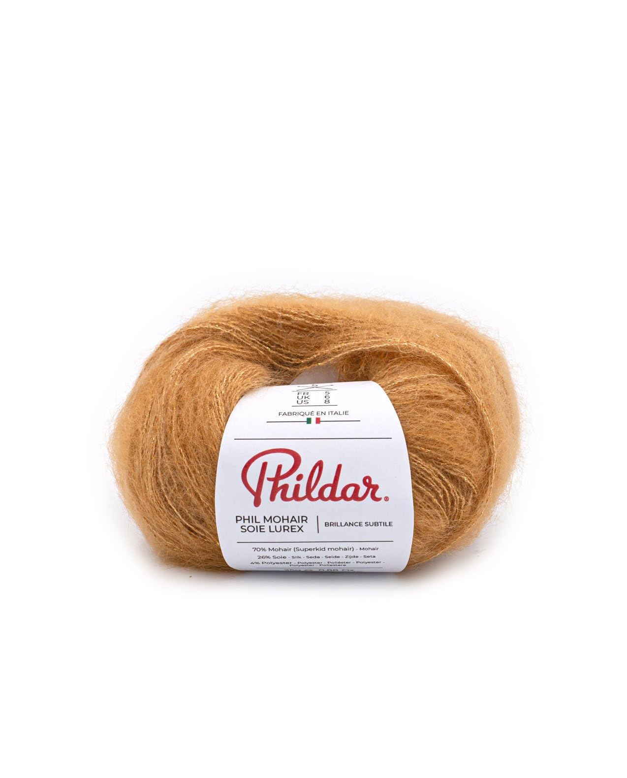 Phildar - Pelote De Laine Phil Mohair Soie Lurex De 25g - Laine à Tricoter - 70% Mohair,4% Polyester,26% Soie - Aiguille N°5 - Couleur Amande