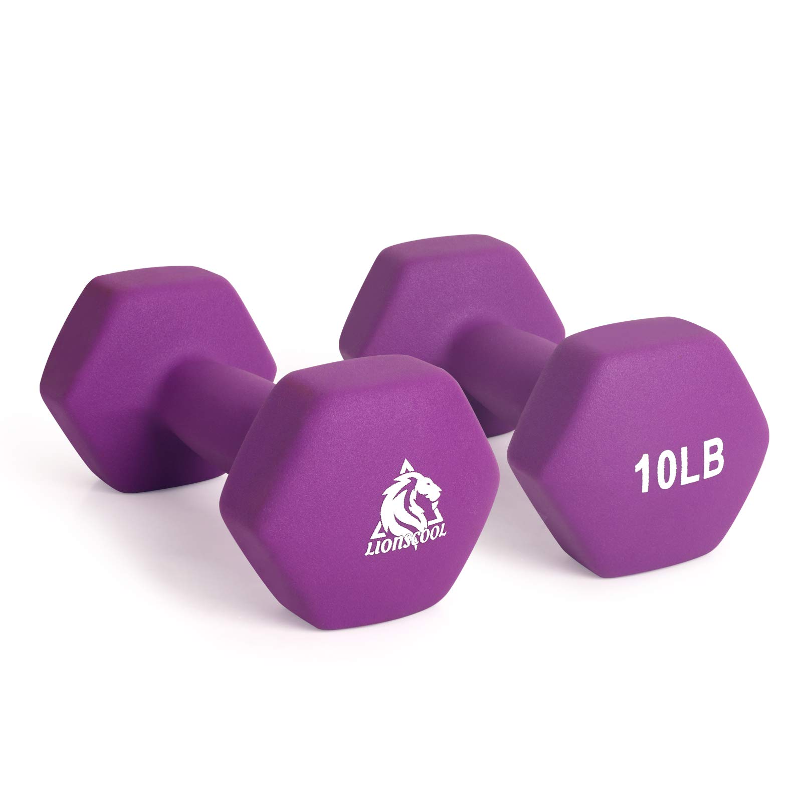 LIONSCOOL Neoprene Coated Dumbbell Weights (Purple 10lb Pair) โ image 1