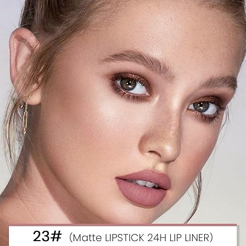 Miniatura 143 de evpct DNM Juego de 1 delineador de labios y lápiz labial rojo oscuro profundo, para mujer, tono mate, tinte labial de larga duración y resistente al