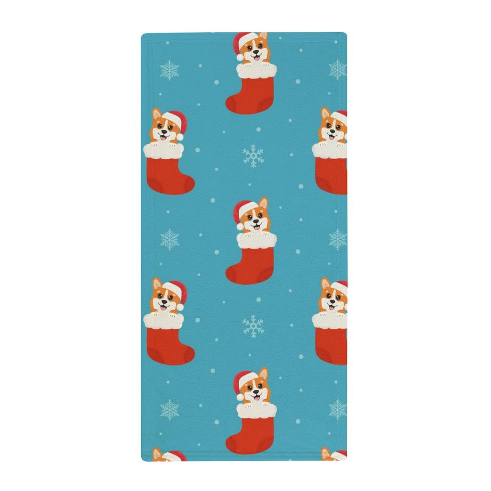 MoBlinko Corgis Christmas Sock Bathroom Hand Towels Absorbent Yoga Gym Face Towels Soft Fingertip Towel for Kitchen Hotel Home Decor 14 X 28 in