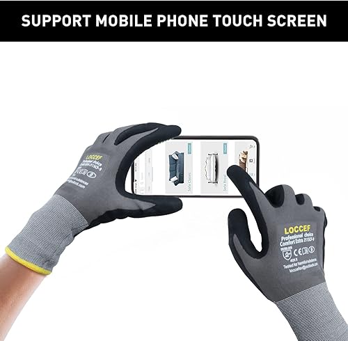 Miniatura 2 de Guantes de trabajo de seguridad con revestimiento de nitrilo de microespuma, 6 pares, nailon de punto sin costuras, puntos en la palma, guantes de