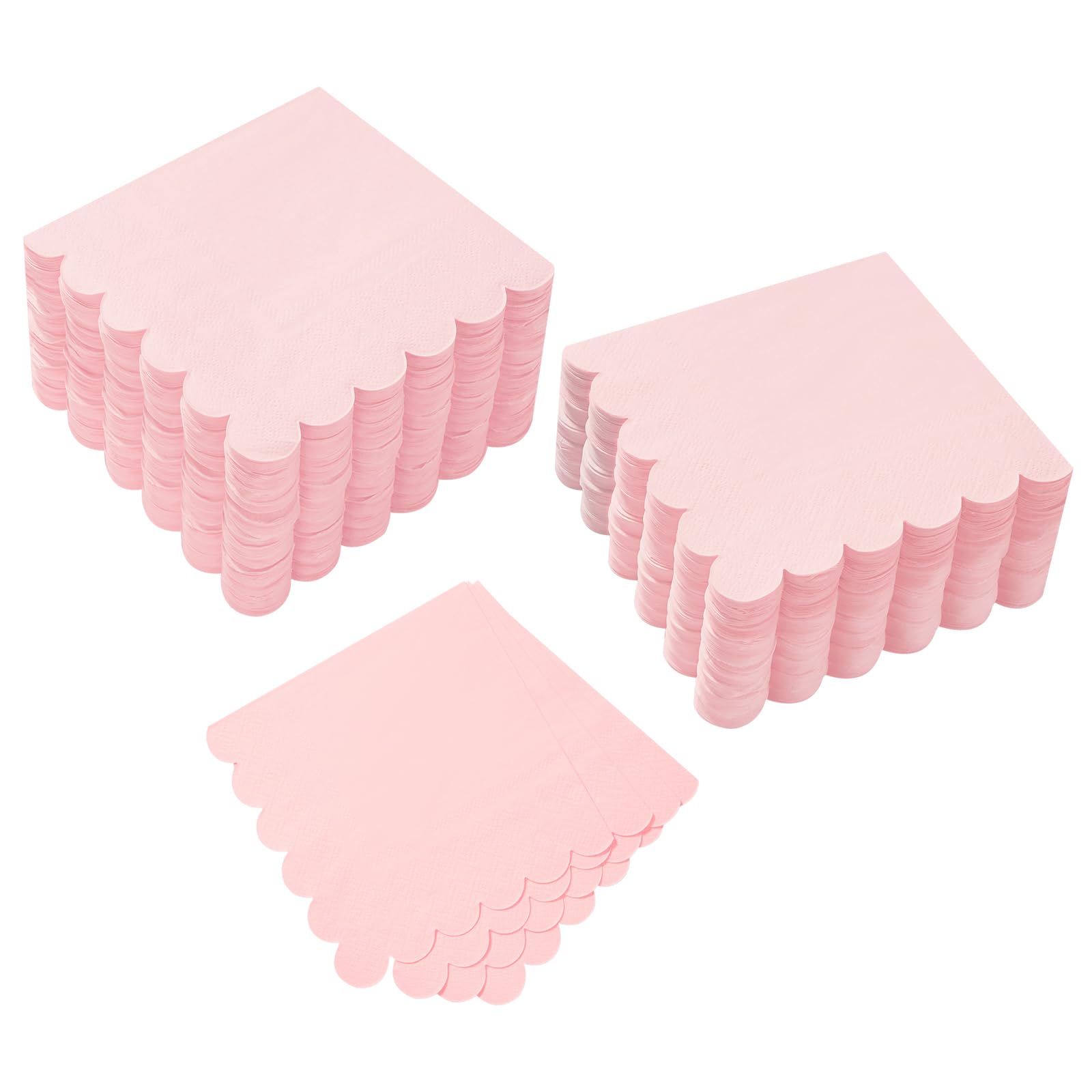 100 Pack Cocktail Napkin 2-Ply Scalloped Edged Dessert Napkins Folded 5 x 5 Inches Disposable Napkins for Dinner Wedding Birthday Party Bridal Anniversary Reception Event (Pink)