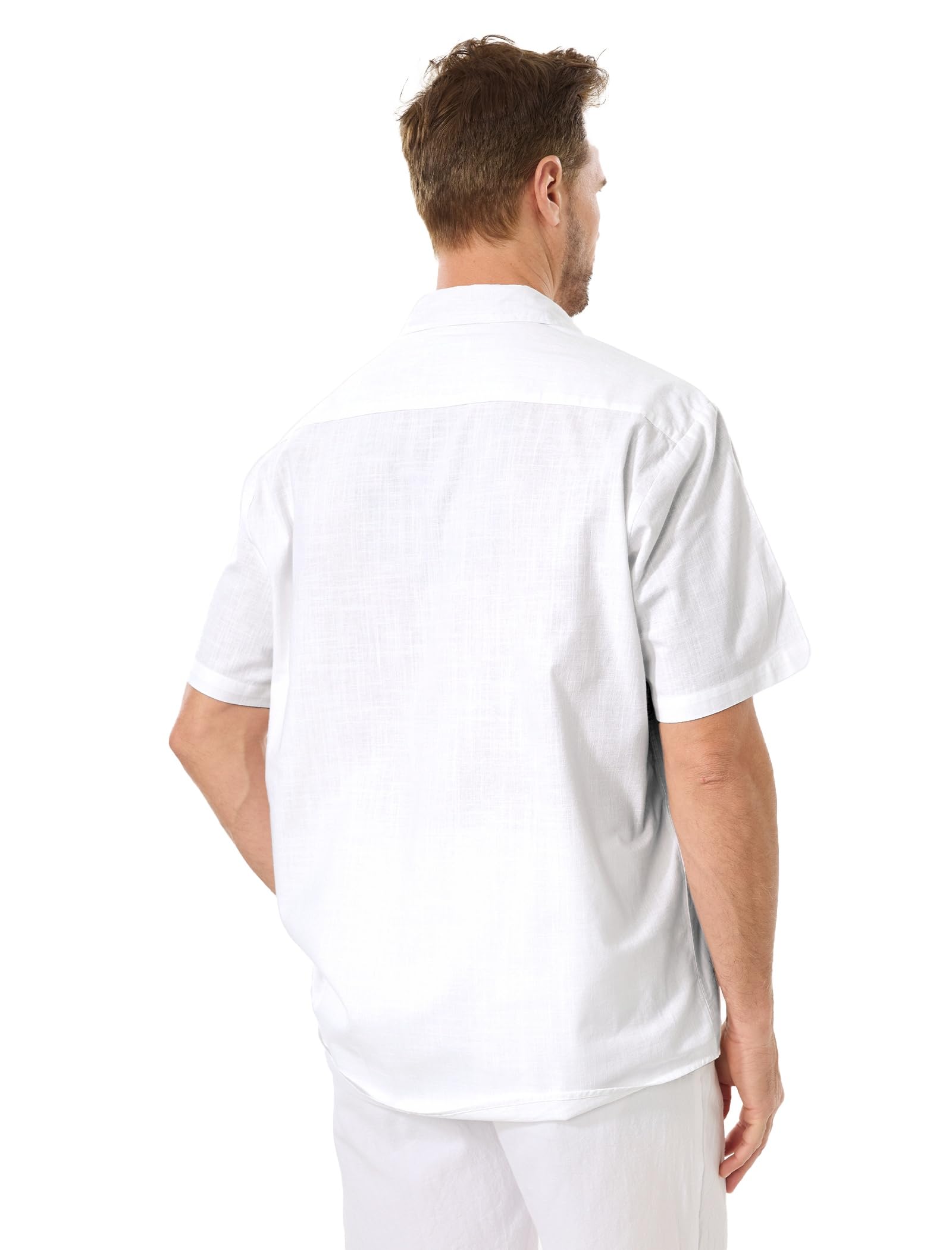 Chemise Homme à Manches Courtes, en Coton-Lin, avec Poche, Chemise Décontractée de Plage d’Été