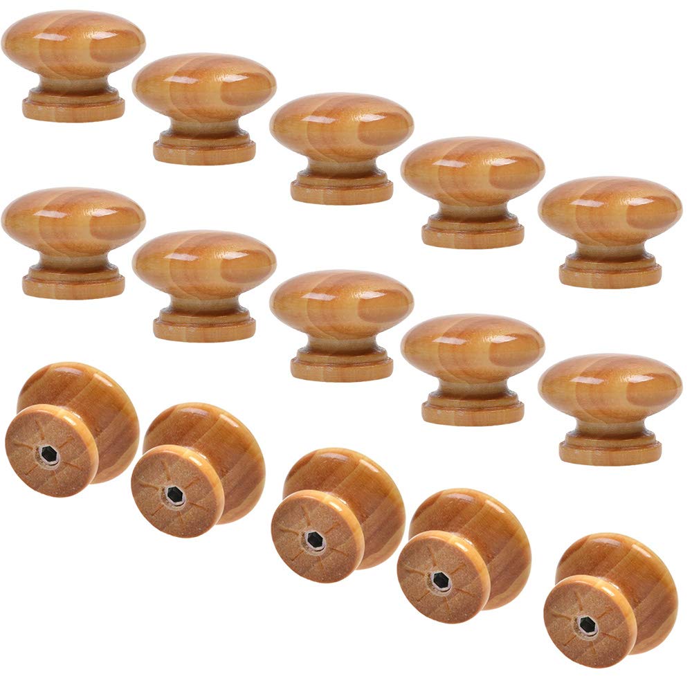 BlueMartRound Mushroom Shape Wooden Cabinet Knobs Drawer Pulls (Wooden - 15pcs)