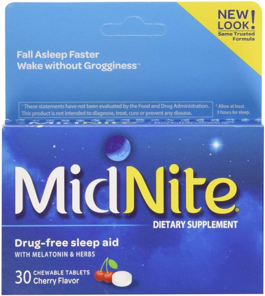 Midnite Sleep Aid For Occasional Sleeplessness, 30 Chewable Cherry Tablets Each (Value Pack of 12)