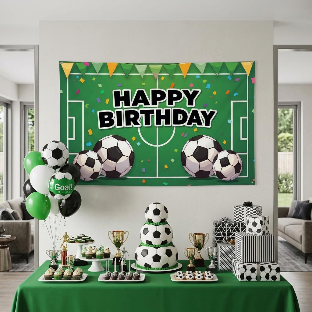 Colorful Soccer - Themed Banner Decorative Party Decoration for Kids Birthday Party Football - Themed Celebration Indoor Party 70.9 * 43.3 INCH (B) image 4
