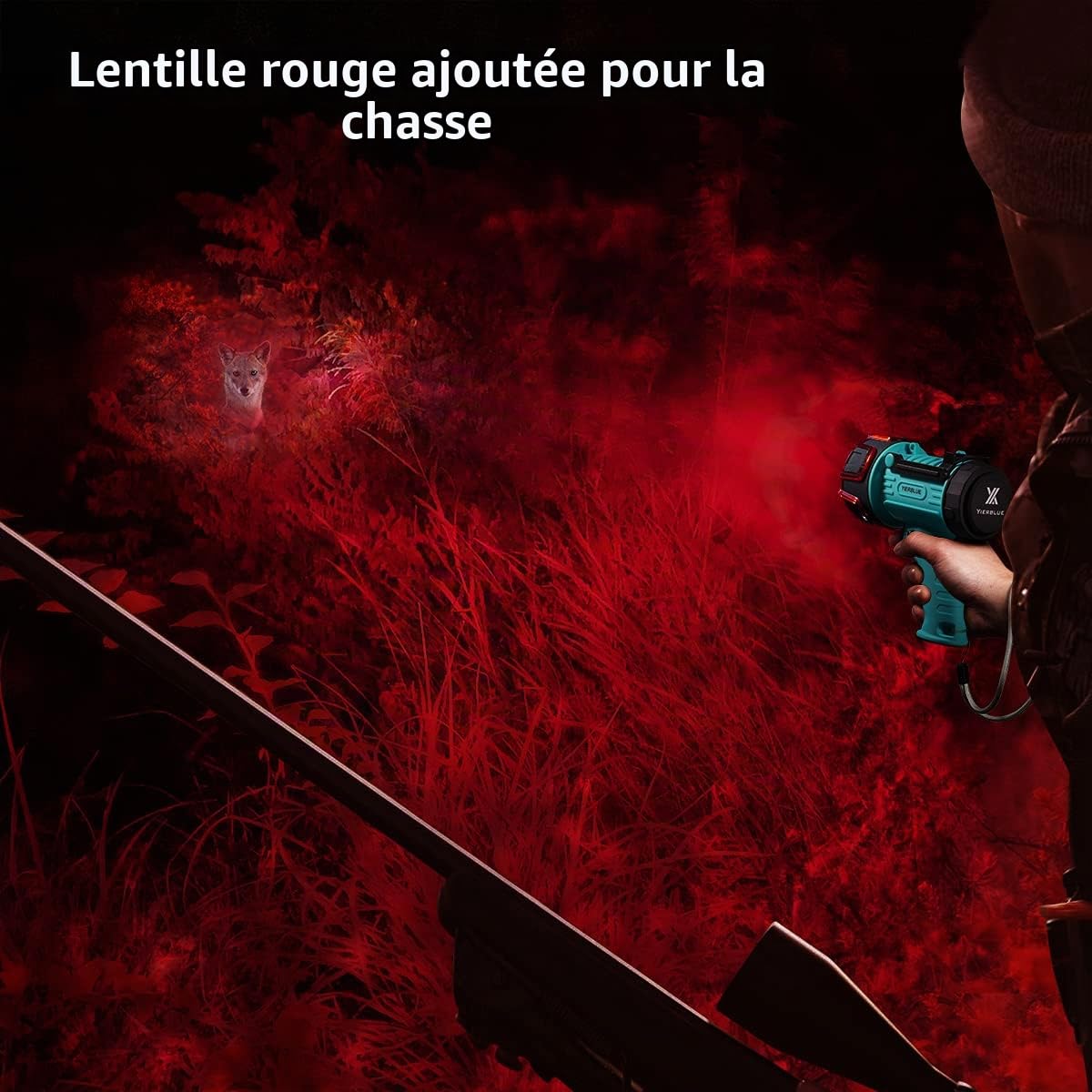 YIERBLUE Projecteur rechargeable, super lumineux, 1000 000 lumens, LED IP67, étanche, longue durée, grande lampe de poche avec filtre de lumière rouge amovible