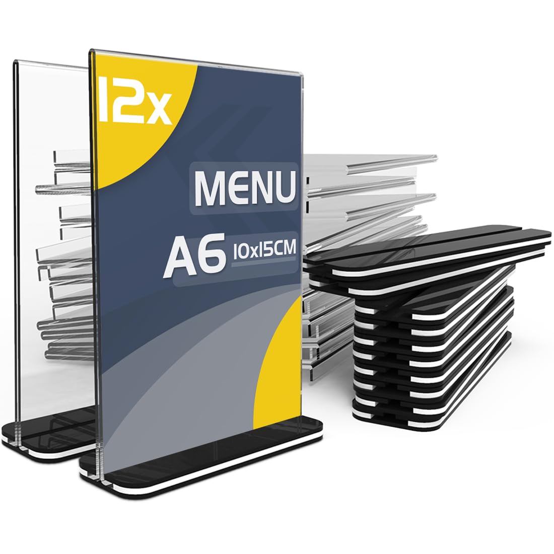 Doppelseitiger Tischaufsteller A6, 12er Pack Transparenter Acryl-Ausstellungsständer T-Form Aufsteller für Büro, Restaurant, Geschäft, Hotel, Theke (12 Stück - A6)