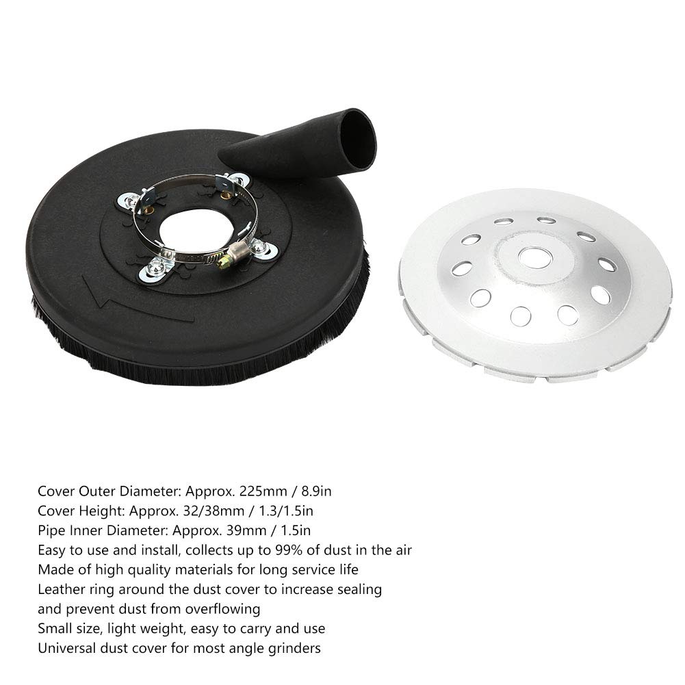 Osłona przeciwpyłowa PolyGen 180 mm z dołączoną tarczą szlifierską 180 mm, regulowany zacisk 48–76 mm, akcesoria do szlifierek kątowych do bezpyłowej pracy na podłogach betonowych