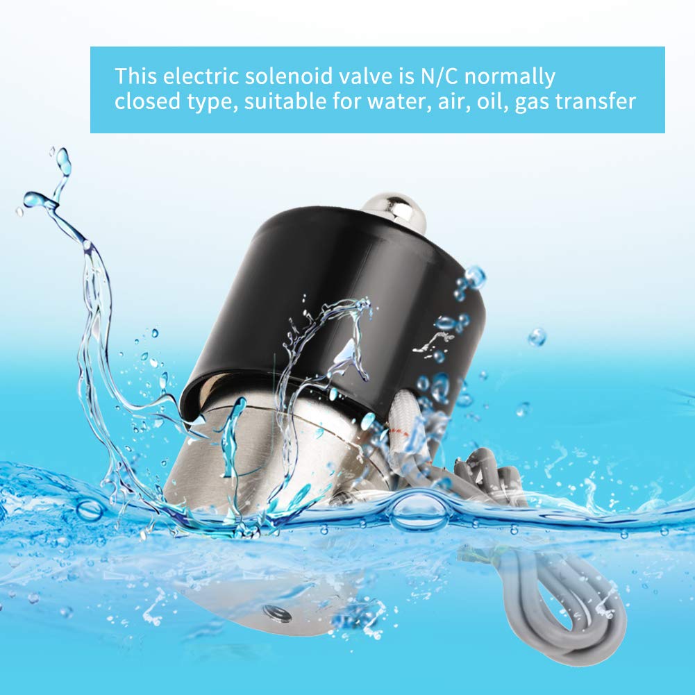 Electroválvula Eléctrica, G1 / 4" acero inoxidable 304 2S040-08 DC 12V Tipo N/C Adecuado para la Limpieza Automática de Equipos Eléctricos, Calentador de Agua Solar, Riego por Aspersión de Lardín