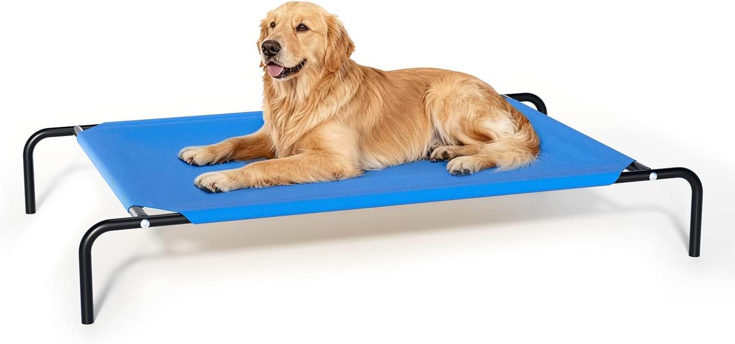 Elevated Dog Bed for Large Dogs,Raised Dog Cots,Indoor & Outdoor Cooling Waterproof Pet Hammock with Washable Breathable Mesh,Blue 50in