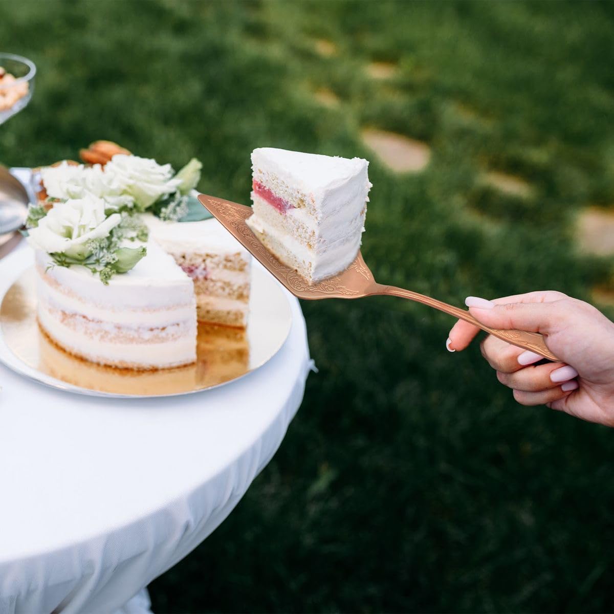 Juego de corte de tartas para bodas, fiestas de cumpleaños, cuchillo de pastel de acero inoxidable de alta calidad, servidor, cortador de pastelería, elegante soporte para tartas para