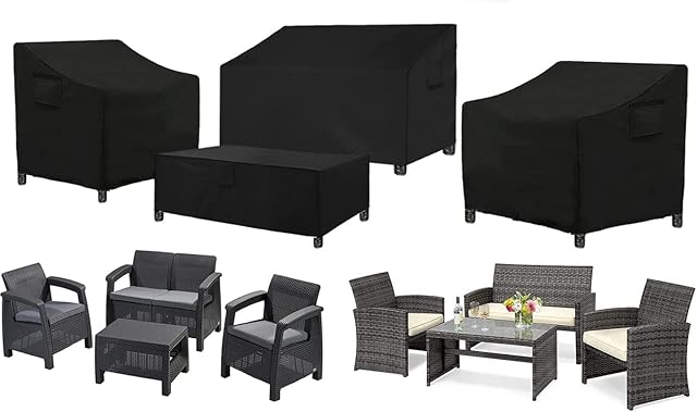 SIRUITON Garden Furniture Covers, 4-Piece Outdoor Veranda Patio Garden Furniture Covers Set, Waterproof Upgraded 420D Heavy Duty Oxford Fabric Rattan Furniture Cover for Chair Sofa