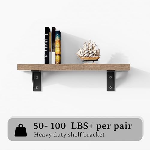 Miniatura 19 de Soporte de estante de 6 x 4 pulgadas, soportes de estante de metal negro, soportes de ángulo de soporte en L para estantes, soportes flotantes