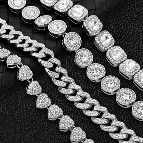 4 Pcs Silver Cuban Link Bracelet for Women Heart Charm Tennis Bracelets Fashion Jewelry Set for Party Daily Wear4