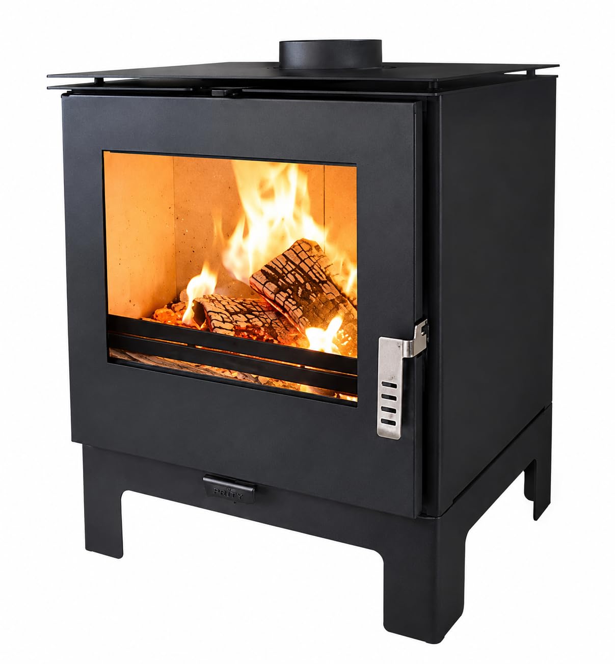 Verso Rheia L - Stufa a legna da 5 kW, 80,2% di alta efficienza, piastra superiore compatta in acciaio (non ghisa), piccola stufa per 70 – 100 m³, Eco Low Emissions, 150 mm