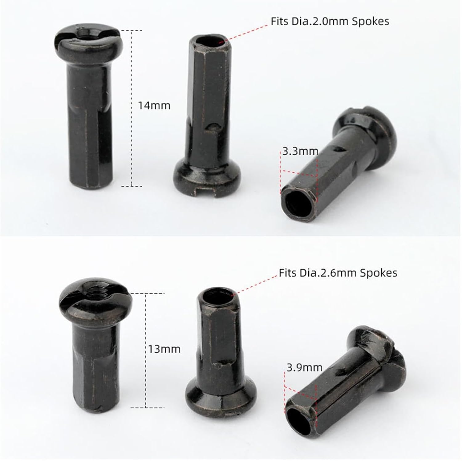 20/50PCS Brass Spoke Nipples 14G 13G 12G MTB Road Bicycle E-Bike Scooter Rim Caps Nuts Copper Parts Coated (Size : 14G 14mm Black 50PC)