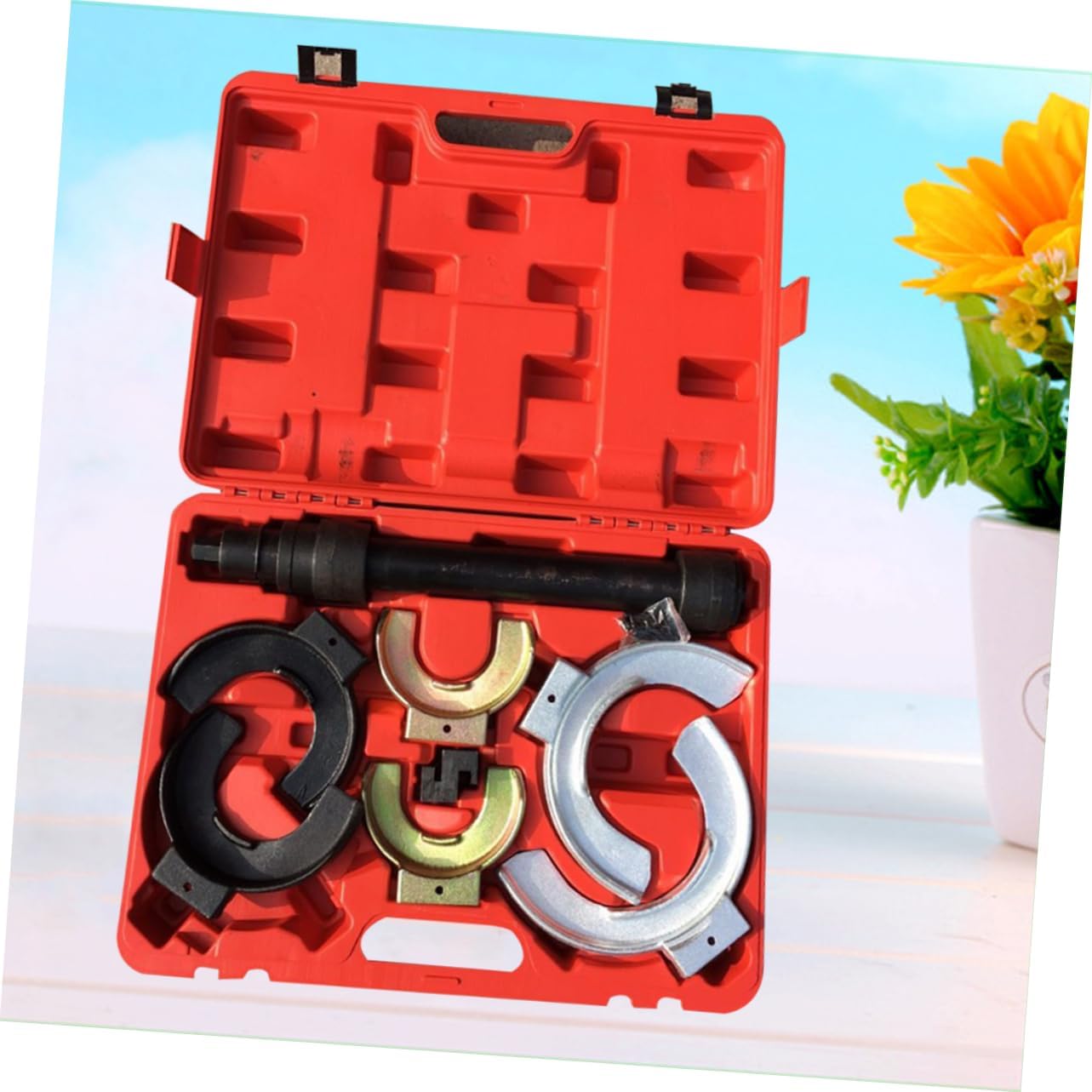 Manual Automotive Coil Spring Compressor Tool Set Red Absorber Suspension Clamps for Safe Removal and Installation of Springs Compatible with Absorbers