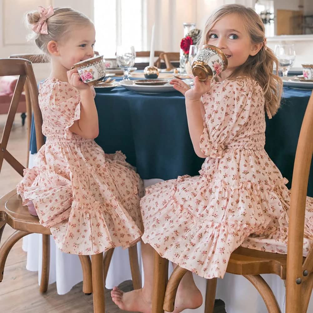 Madre e figlia, vestito da donna, ragazza, rete floreale, casual, estivo, per la famiglia, adatto per i genitori, per bambini, a linea, volant, matrimonio, vacanze, abito da festa