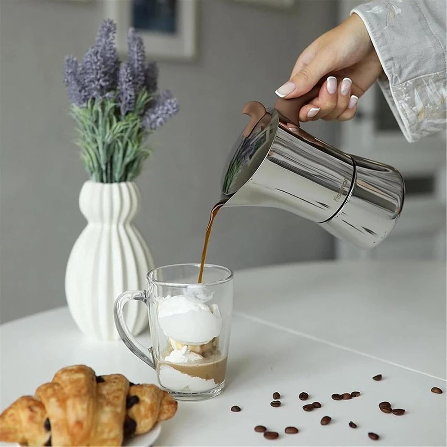 Mocha Pot Stainless Steel Stove Espresso Machine Latte Mocha Coffee Maker Tool Suitable for Home Office Gas and Induction Coffee Machine Stovetop Coffee Makers (Color : Silver, Size : 360ml