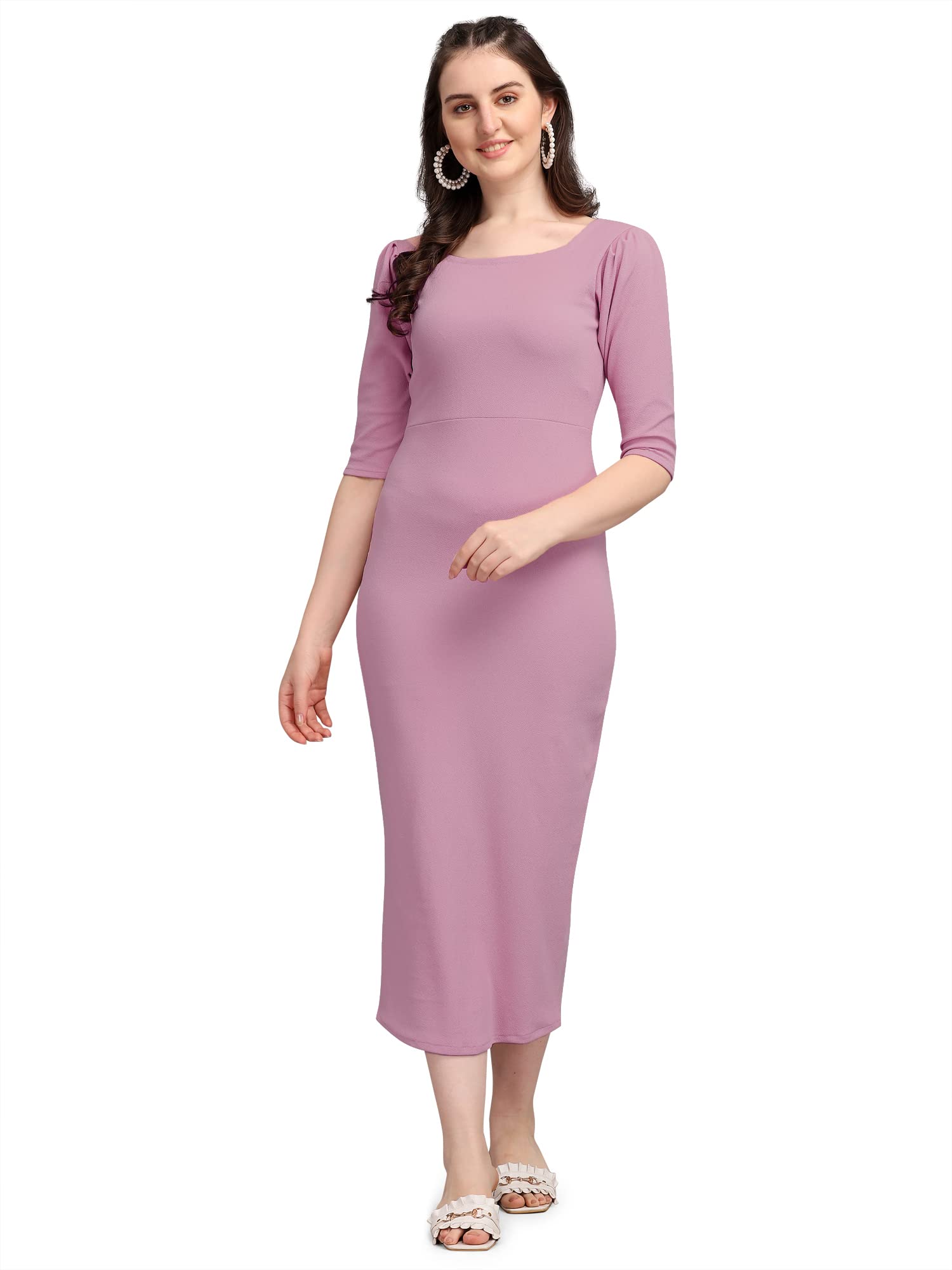 Purvaja Women's Corduroy Bodycon Midi Dress (Ruby-136-Lv-Xl_Light Violet