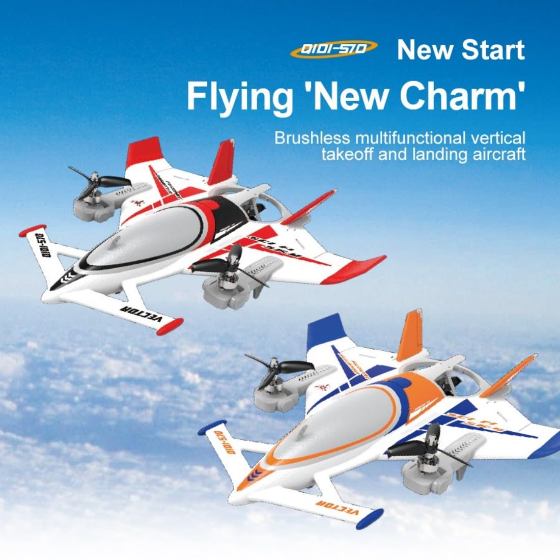 NULA 8-Kanal RC Flugzeug Mit Brushless Motoren, 2,4 GHz EPP-VTOL-Starrflügler Flugzeug Modell Für Senkrechtstart, Schwebeflug Und Vorwärtsflug, 6-Achsen-Gyro, RTR-Orange / 2 Akku