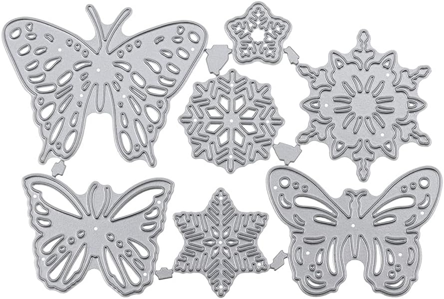 SRunDe 7PCS Metal Frame Cutting Dies Embossing Stencils 3D Butterfly Snowflake DIY Craft Etched Cutting Molds for Card Making Scrapbooking Paper Cards Photo Album Decorative Carbon Steel Template