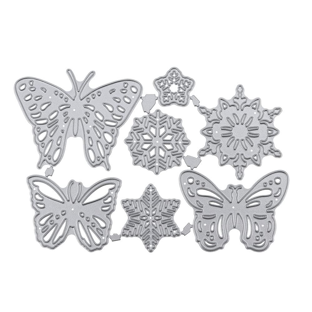 SRunDe 7PCS Metal Frame Cutting Dies Embossing Stencils 3D Butterfly Snowflake DIY Craft Etched Cutting Molds for Card Making Scrapbooking Paper Cards Photo Album Decorative Carbon Steel Template