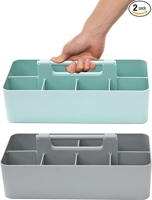 Portable Caddy - Stackable Plastic Organizer with Handle | Desk, Makeup, Dorm, Classroom Art Organizer (Made In Usa) (Mint/Orion Gray)