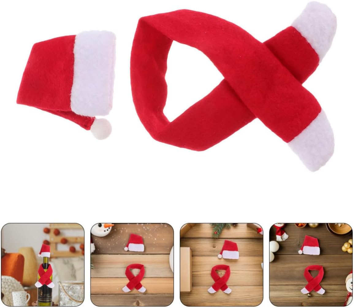 PRETYZOOM 10 Sets Christmas Wine Bottle Accessory Set with Mini Santa Hats and Scarves, Non-woven Fabric, Resistant to Fading, for Holiday Parties and Festive Table Decor