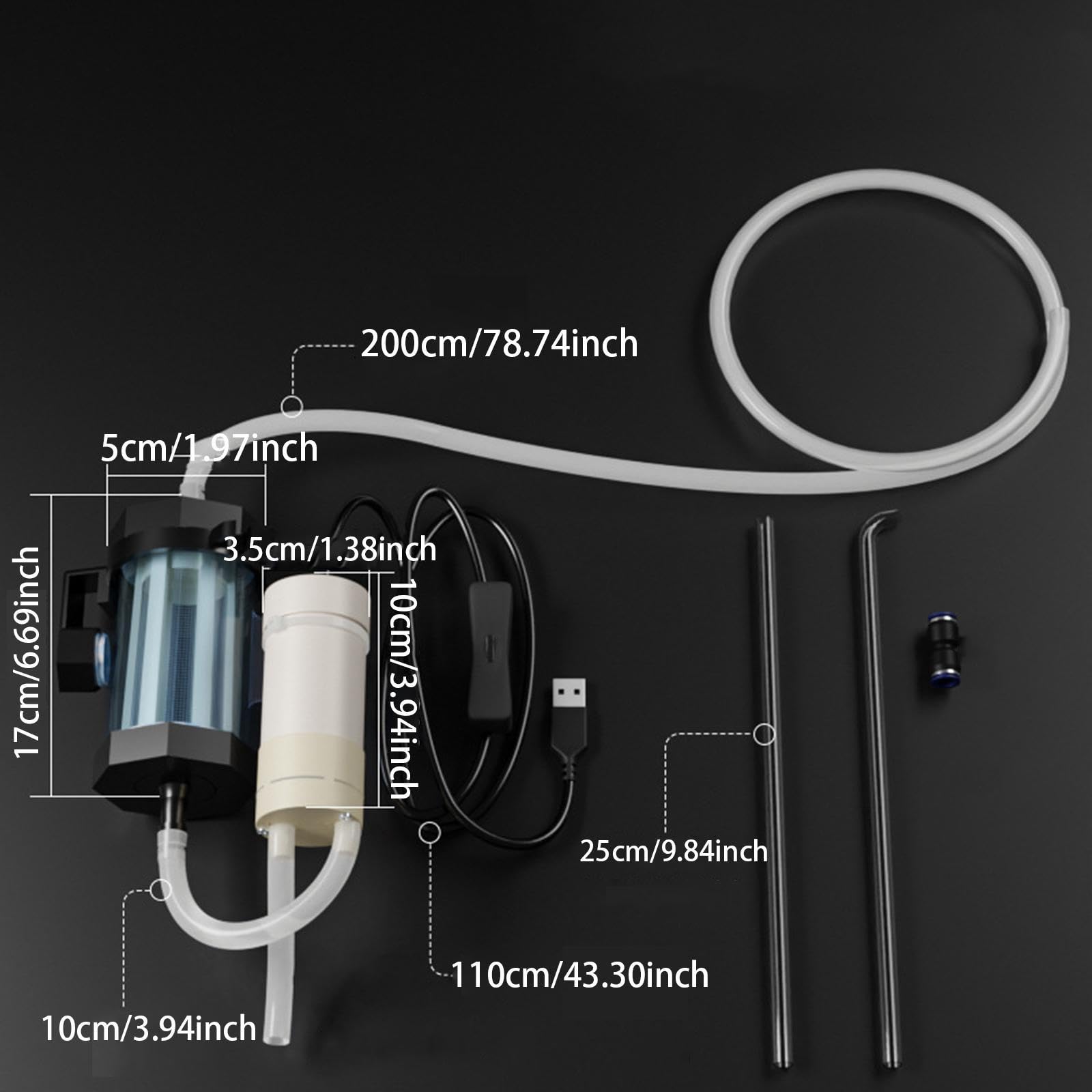 Kit Eléctrico de Limpieza de para Acuarios con de Silicona Y Bomba USB, para Acuarios de Peces Y Tortugas, Manguera de 2m
