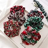 6pcs Christmas Scrunchies for Hair Scrunchie Holder Ponytail Elastics Hair Ties Hair Bands Winter Sn
