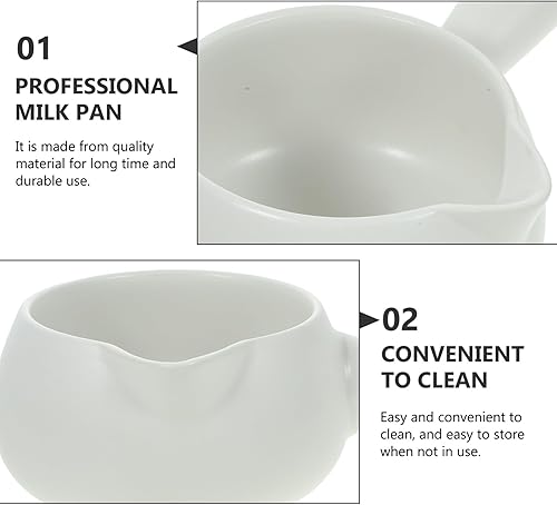 Miniatura 7 de Luxshiny Olla de leche de cerámica, calentador de mantequilla con asa, mini cacerola de cerámica para cocina y hogar (blanco)