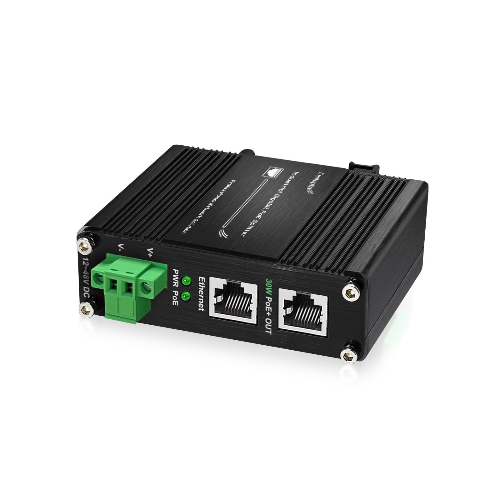 Injecteur PoE industriel 30 W, injecteur Gigabit PoE+ renforcé IEEE802.3at 30 W 48 V Adaptateur PoE Alimentation par Ethernet avec entrée 12-48 V DC Montage sur rail DIN