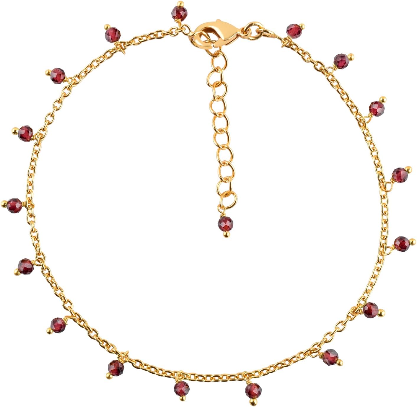InfinityGemsArt Anklets in Hanging Beads Ankle Bracelets for Women Natural Birthstone 14k Gold Plated Jewelry in 9” +1.5” inch Chakra Crystals Birthday Gifts