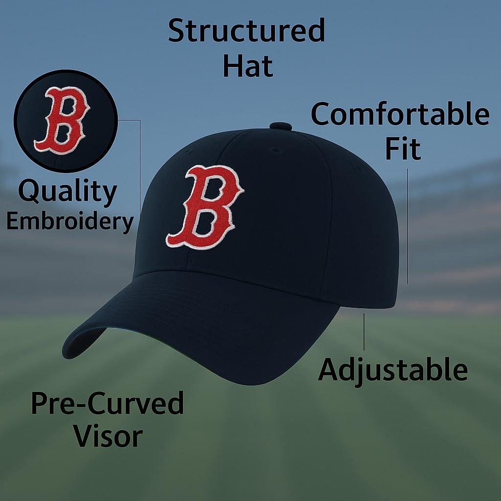 Officially Licensed Boston Baseball Navy MVP Hat Classic Primary Team Logo Adjustable Red/White Structured Sox Cap